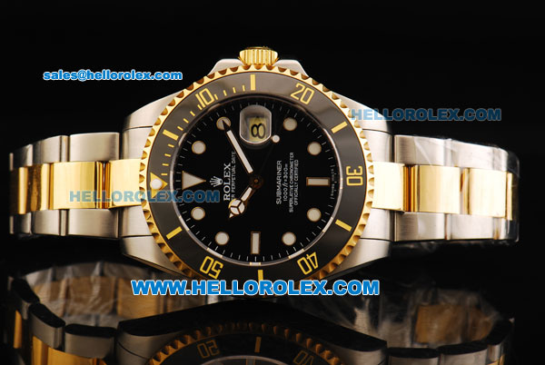 Rolex Submariner Swiss ETA 2836 Automatic Movement Steel Case with Black Ceramic Bezel and Two Tone Strap 43mm - Click Image to Close